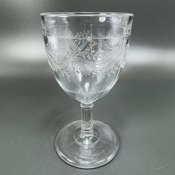 Antique EAPG Capitola Barley Goblet Bryce Higbee Clear Cups Manganese 365nm Set2 - Picture 5 of 16
